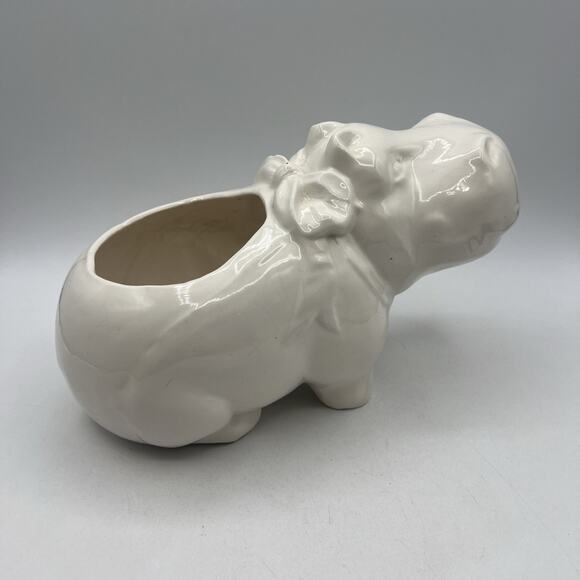 Large Vintage White Hippo Planter 70s Whittier Potteries 122 Los Angelos CA 1975 - Picture 5 of 9